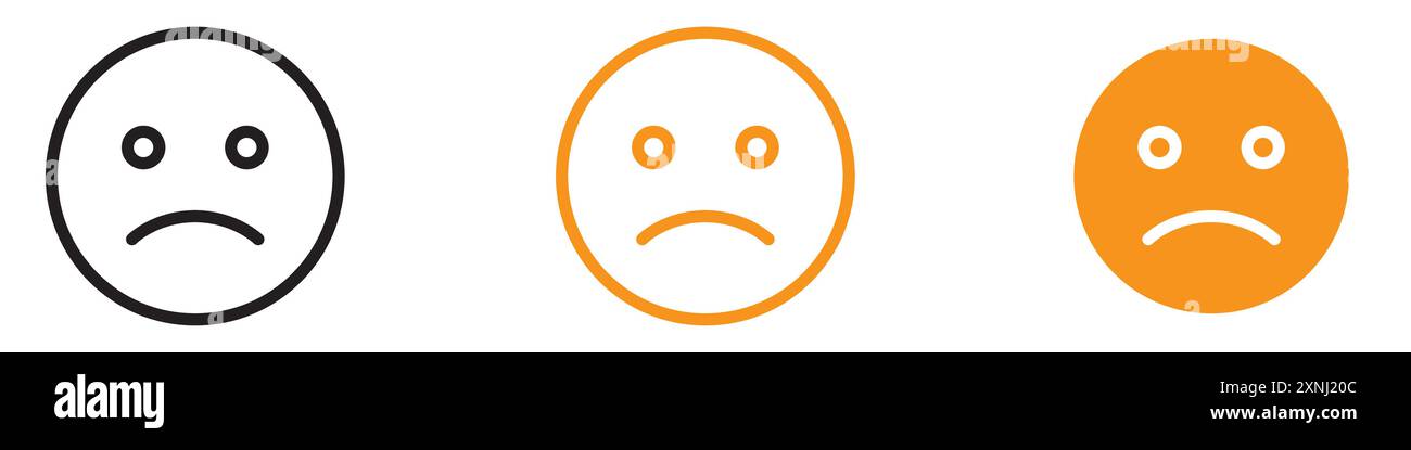 Collezione di logo web design con icona emoticon triste, sconvolta o solitaria in formato vettoriale piatto Illustrazione Vettoriale
