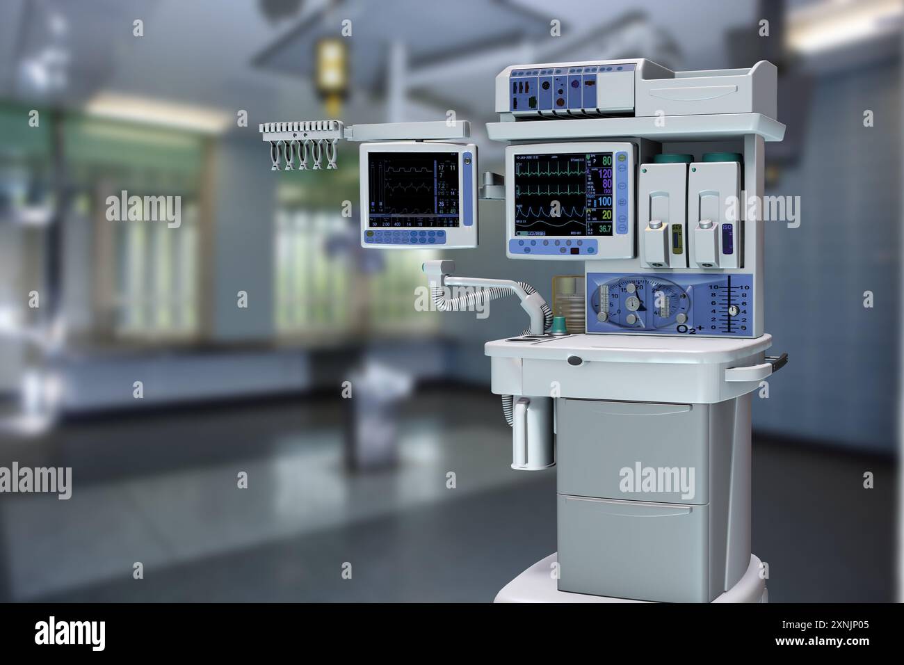 primo piano di una workstation per anestesia mobile in sala operatoria Foto Stock