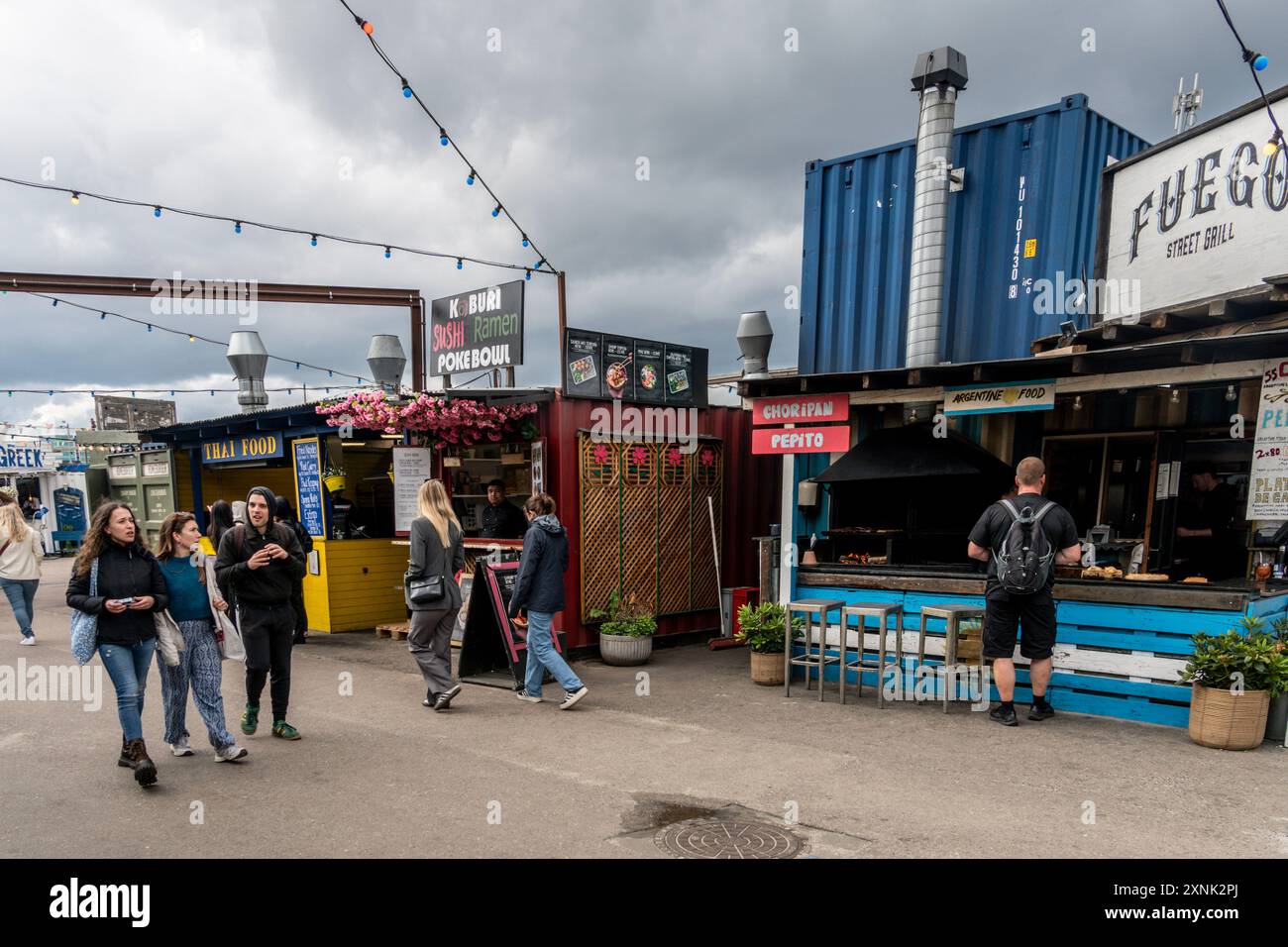 Reffen Street Food Markt, Refshaleøen Halbinsel, Kopenhagen Foto Stock