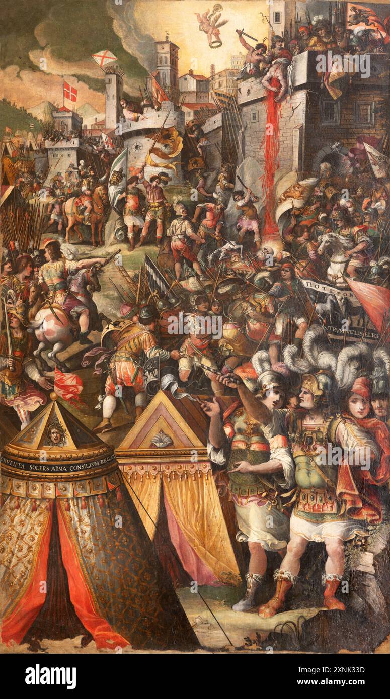 PERUGIA, ITALIA - 18 MAGGIO 2024: Il campo gotico dipinto sotto le mura (Martirio di san Ercolano) nella chiesa di Sant'Ercolano Foto Stock