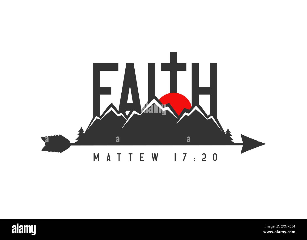 LA FEDE può muovere le montagne, Matteo 17:20 citazione della Bibbia cristiana. Patch vintage ispiratrice per t-shirt da campeggio, felpa con cappuccio chiesa o felpa per giovani Illustrazione Vettoriale