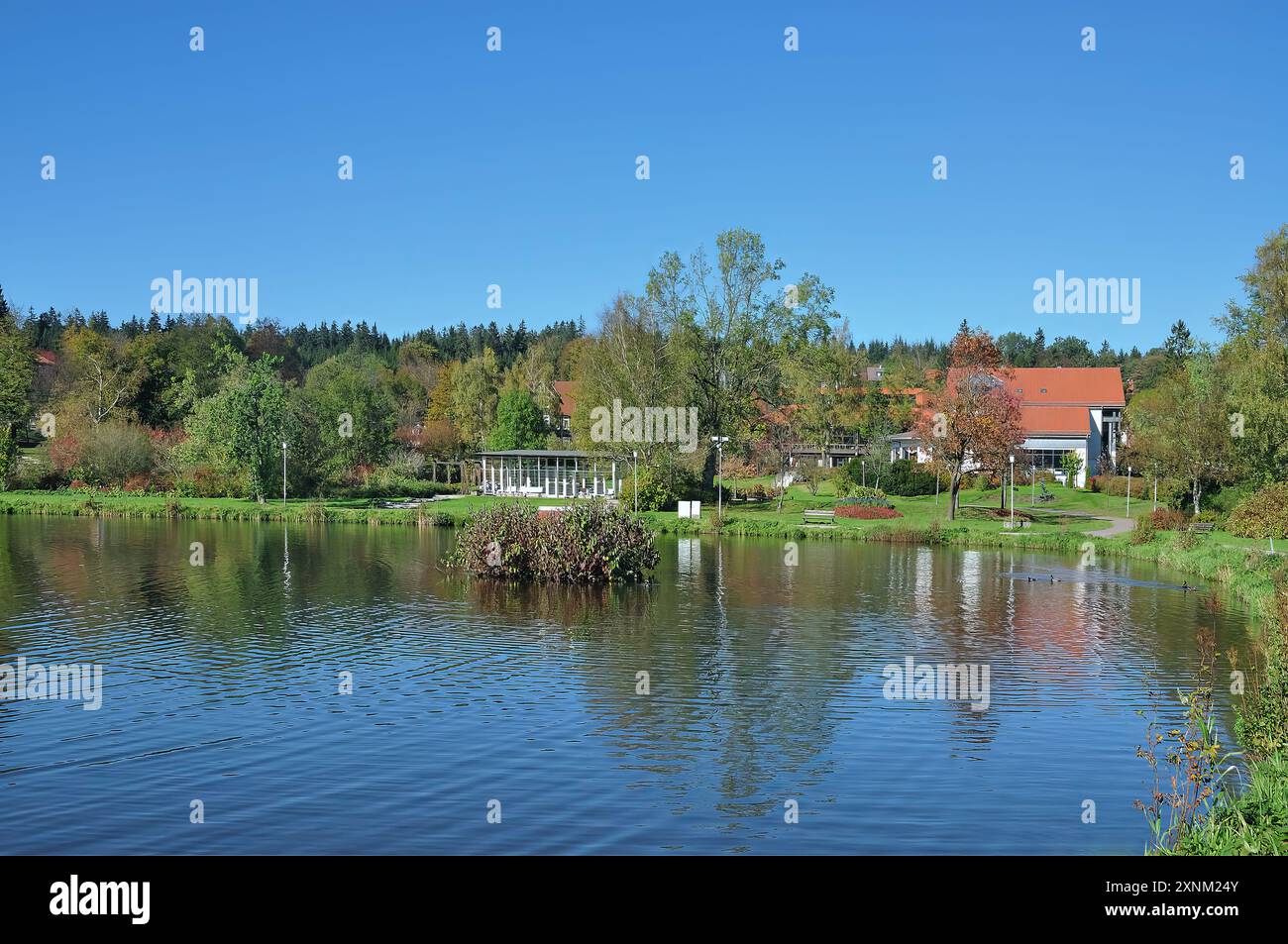 Laghetto di Kranichsee in località di salute di Hahnenklee-Bockswiese, montagne di Harz, Germania Foto Stock