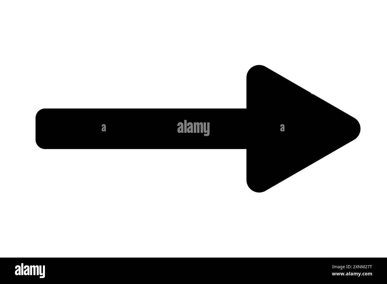 Freccia nera dritta con bordi arrotondati rivolti verso destra. Immagine isolata Foto Stock