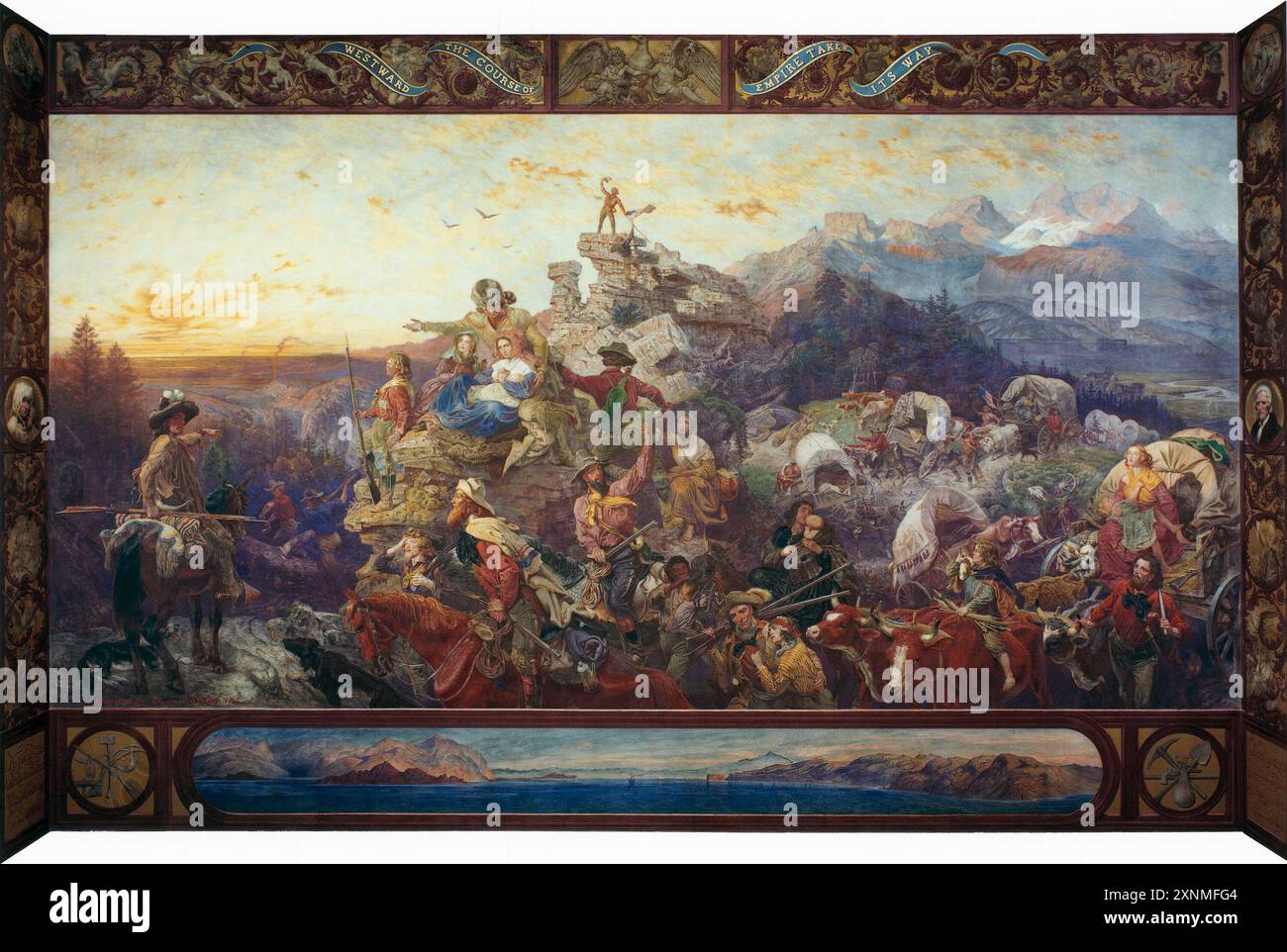 Westward The Course of Empire prende la sua strada (1860) Emanuel Leutze - Foto Stock