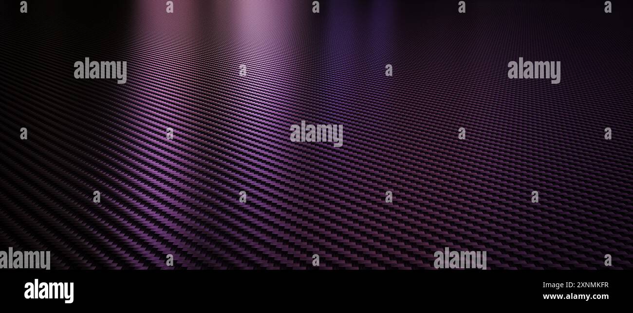 Fasci di luce di sfondo in fibra di carbonio viola che riflettono il rendering 3d. Foto Stock