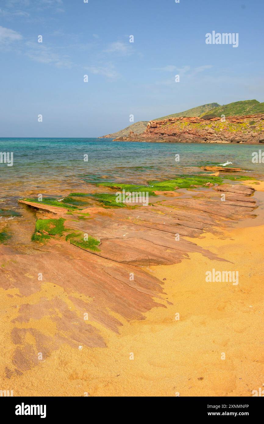 Baia di Pilar, spiaggia di Pilar, Minorca, riserva della Biosfera, Isole Baleari, Spagna Foto Stock