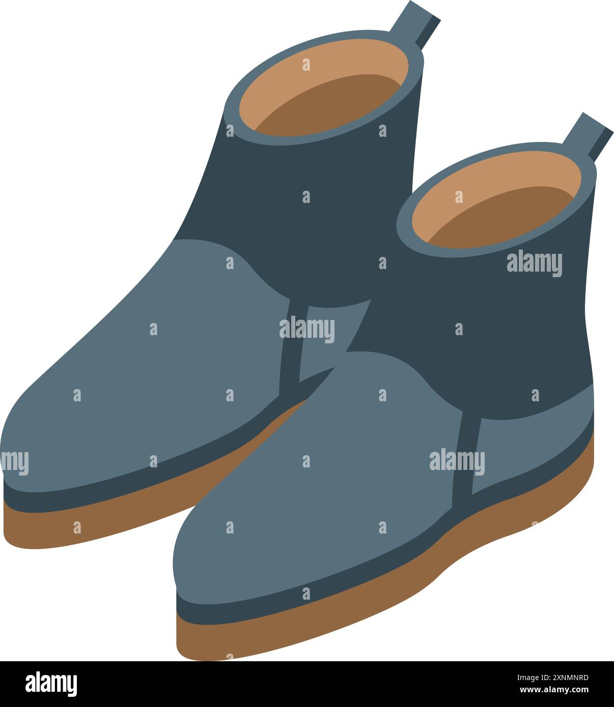Un paio di stivali chelsea in pelle scamosciata blu con pannelli laterali elastici e suola marrone, perfetti per l'autunno Illustrazione Vettoriale