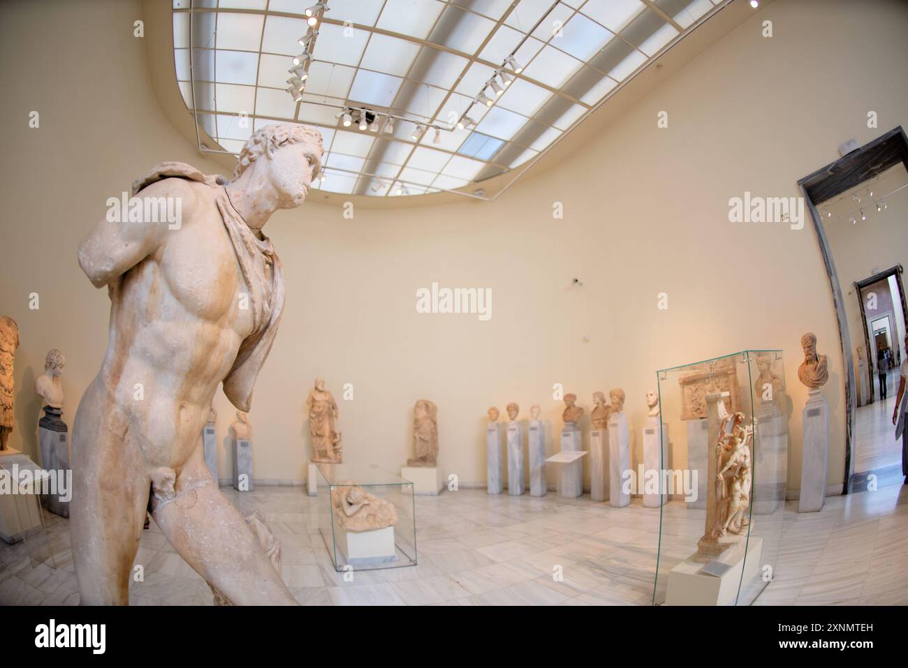 Museo Archeologico Nazionale Collezione di sculture Atene Grecia // ATENE, Grecia - il Museo Archeologico Nazionale di Atene ospita una vasta gamma di sculture e statue, che rappresentano alcuni dei migliori esempi di arte greca antica. La collezione del museo copre diversi periodi storici, tra cui l'era arcaica, classica ed ellenistica, che mostrano l'evoluzione della scultura greca nel corso dei secoli. I visitatori possono ammirare opere iconiche come l'Afrodite di Arles e le statue di Kouros, che riflettono l'eccellenza artistica e il patrimonio culturale dell'antica Grecia. Foto Stock