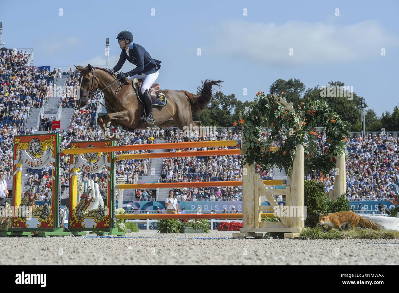 Henrik VON ECKERMANN cavalca IL RE EDWARD, equestre, qualificazione a squadre di salto durante i Giochi Olimpici di Parigi 2024 il 1° agosto 2024 al Castello di Versailles a Versailles, Francia Foto Stock