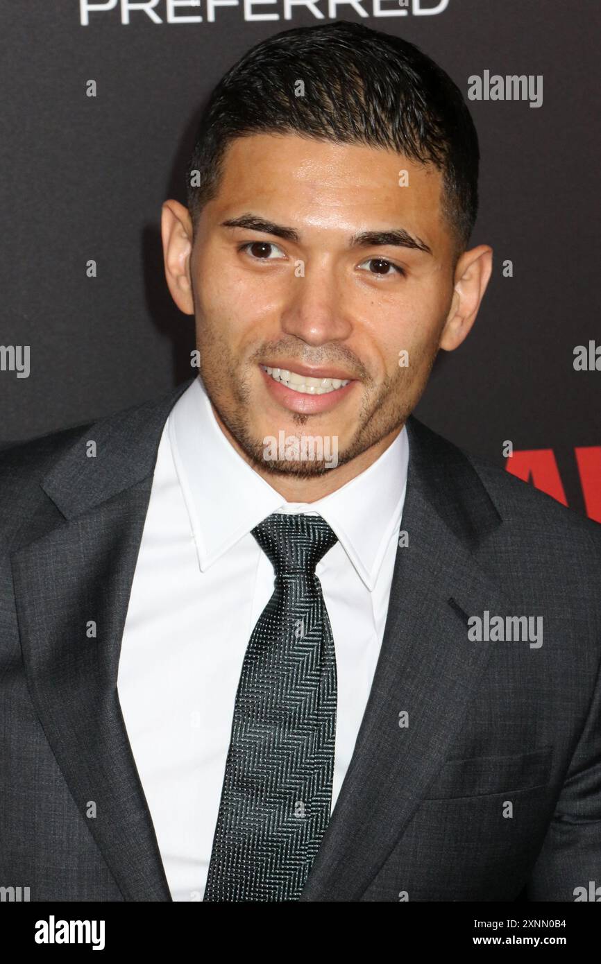 Miguel Gomez partecipa alla prima di "Southpaw" all'AMC Lincoln Square di New York. Foto Stock
