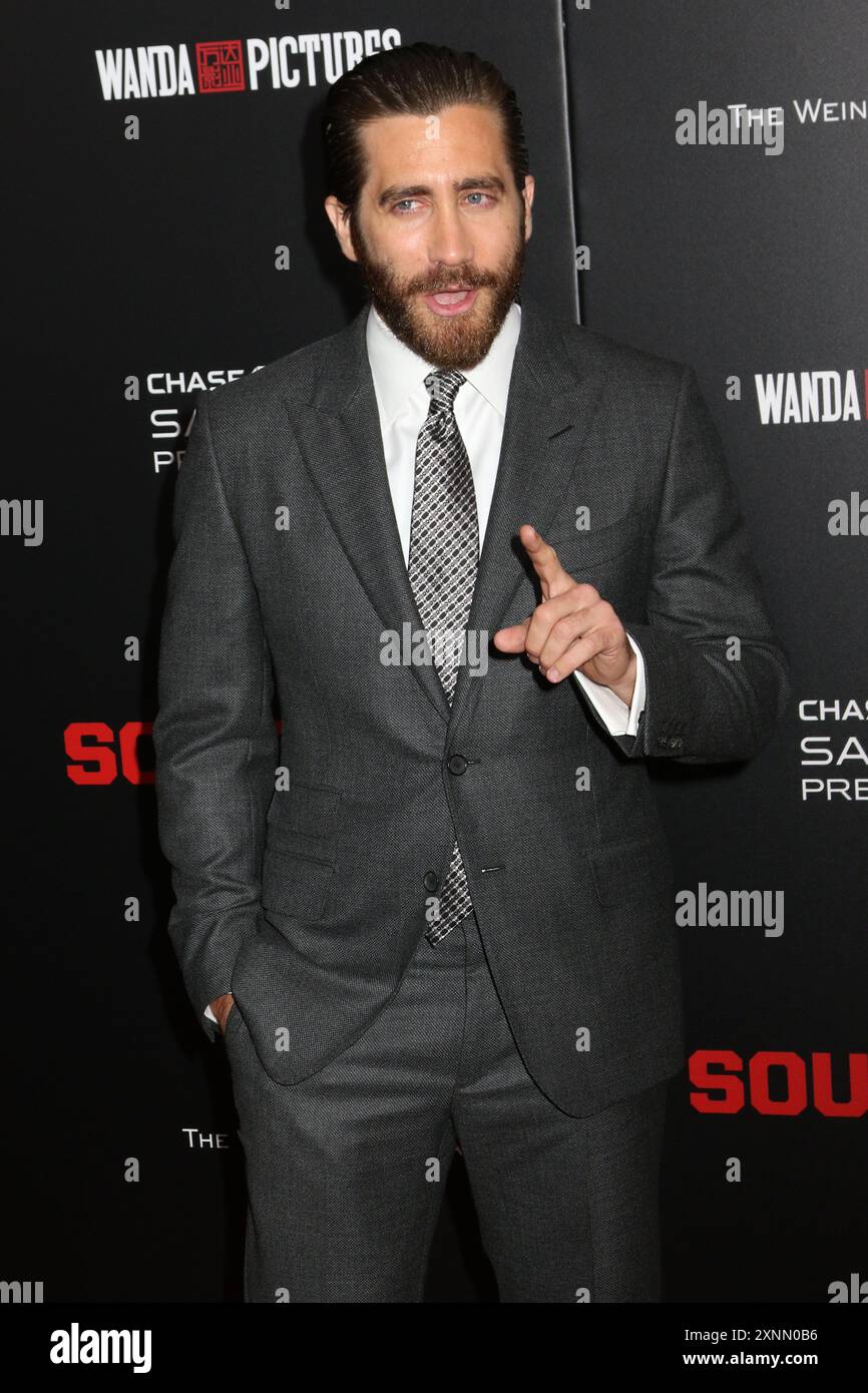 Jake Gyllenhaal partecipa alla prima di "Southpaw" all'AMC Lincoln Square di New York. Foto Stock