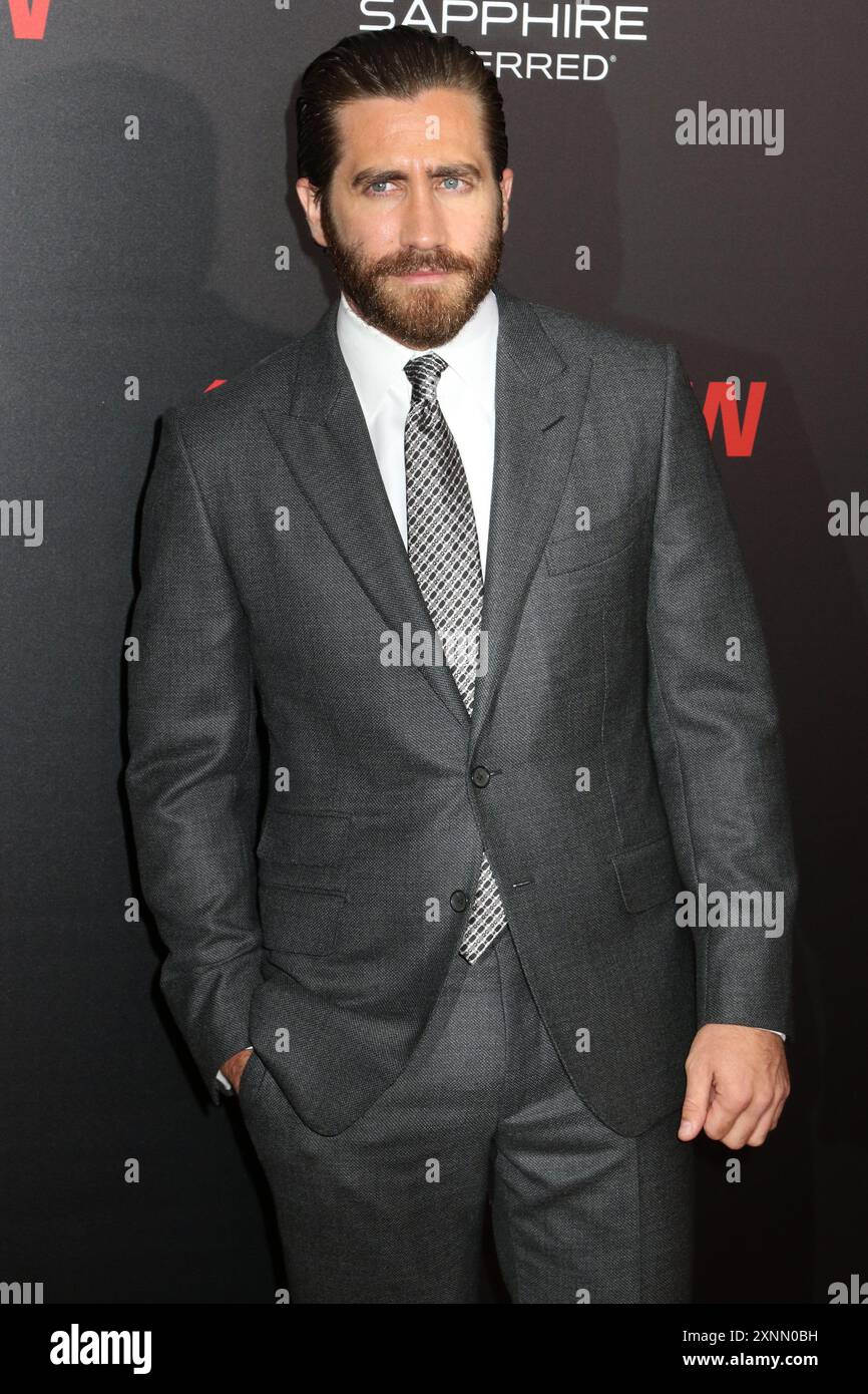 Jake Gyllenhaal partecipa alla prima di "Southpaw" all'AMC Lincoln Square di New York. Foto Stock