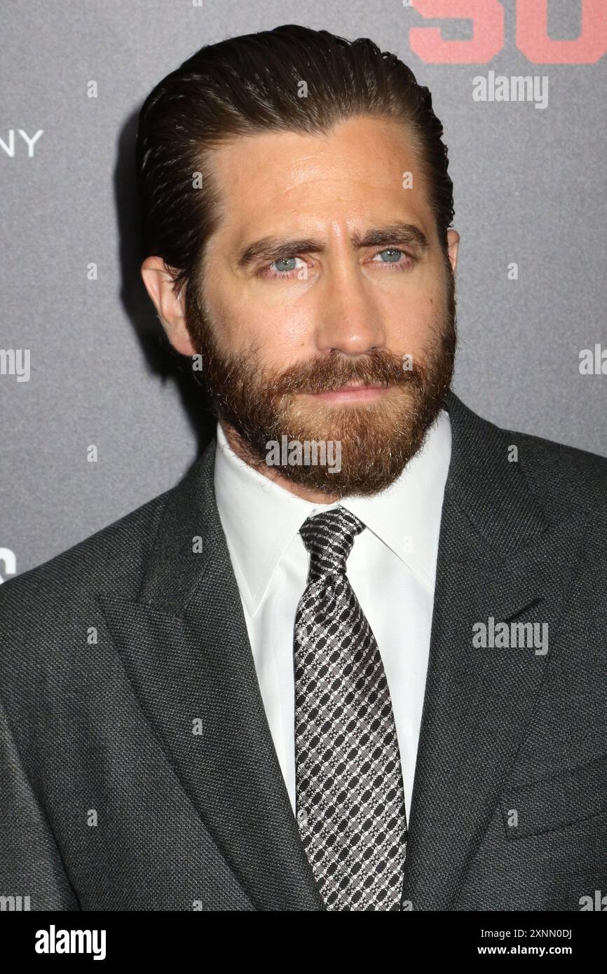 Jake Gyllenhaal partecipa alla prima di "Southpaw" all'AMC Lincoln Square di New York. Foto Stock