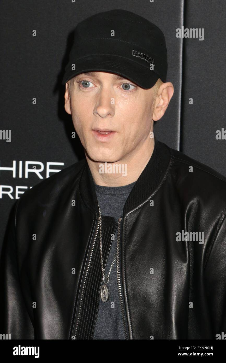 Eminem partecipa alla prima di "Southpaw" all'AMC Lincoln Square di New York. Foto Stock