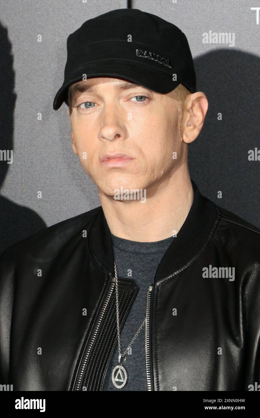 Eminem partecipa alla prima di "Southpaw" all'AMC Lincoln Square di New York. Foto Stock
