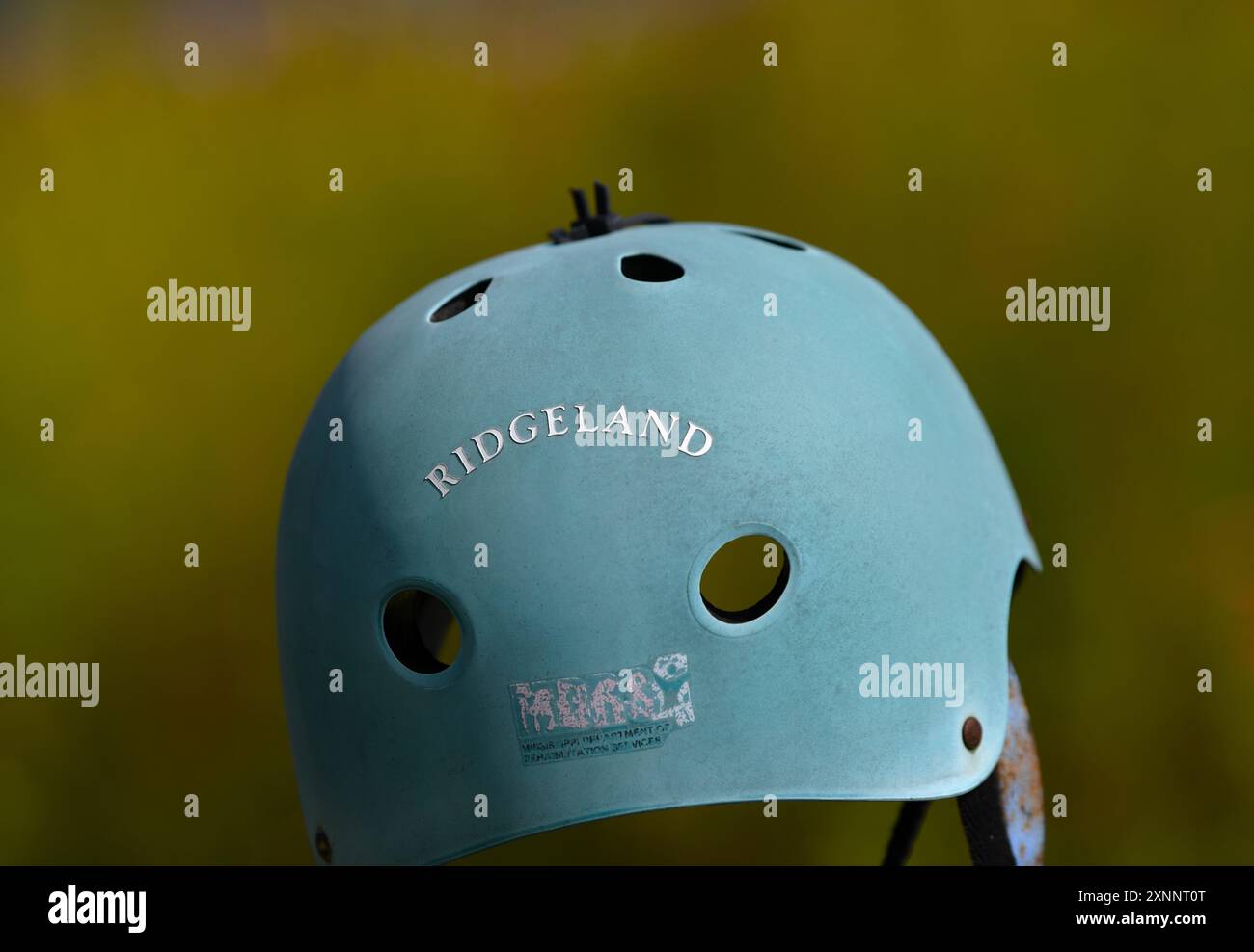 Un casco da bici in mostra nel Ridgeland Wildflower Field, a Ridgeland, Mississippi. Foto Stock