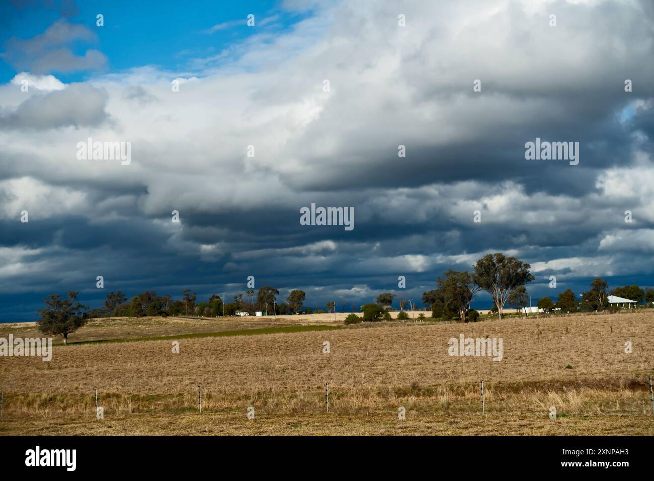 Moody Sky sul terreno agricolo di Tamworth NSW Australia, Foto Stock