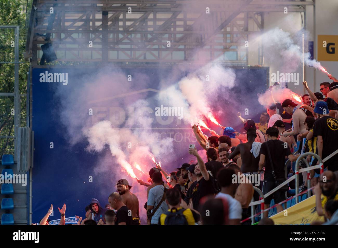 Andorra la Vella, Andorra : 18 luglio 2024 : giocatori in azione durante il secondo turno di qualificazione - 2a tappa della UEFA Europa Conference League Qualificat Foto Stock