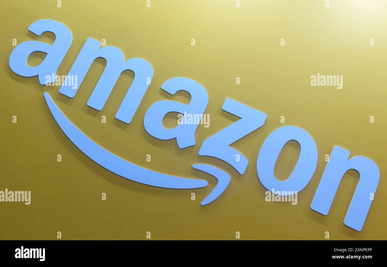 HANGZHOU, CINA - 23 NOVEMBRE 2023 - la foto scattata il 23 novembre 2023 mostra lo stand Amazon in una mostra a Hangzhou, nella provincia dello Zhejiang della Cina orientale. Foto Stock