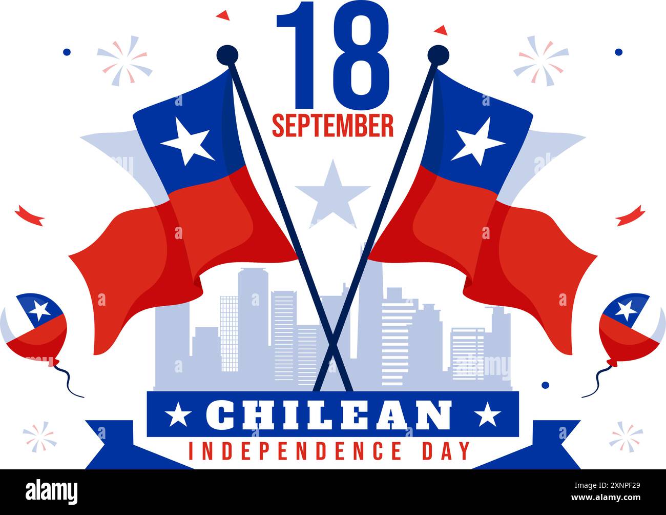 Felice Cile Independence Day illustrazione vettoriale con bandiera ondulata e nastro sullo sfondo di cartoni animati in stile piatto delle feste nazionali Illustrazione Vettoriale