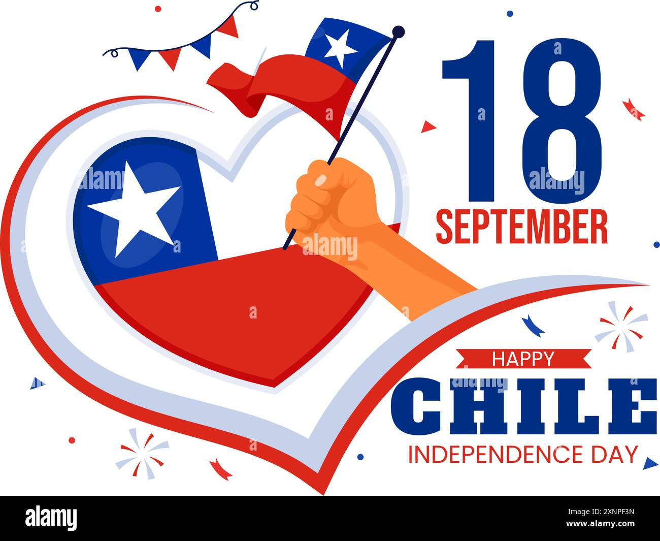 Felice Cile Independence Day illustrazione vettoriale con bandiera ondulata e nastro sullo sfondo di cartoni animati in stile piatto delle feste nazionali Illustrazione Vettoriale