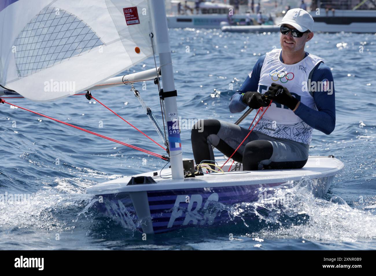 Marsiglia, Francia. 1 agosto 2024. Jean-Baptiste Bernaz (fra) gareggia nell'ILCA 7 maschile di vela durante i Giochi Olimpici di Parigi 2024, al rade de Marseille, a Marsiglia, in Francia, il 1 agosto 2024. Foto di Patrick Aventurier/ABACAPRESS. COM credito: Abaca Press/Alamy Live News Foto Stock