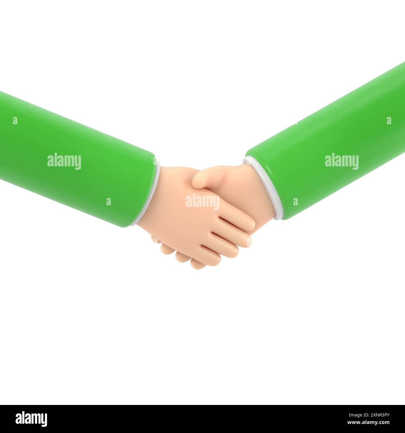 Icona movimento cartoni animati Mockup. Icona Deal. Stretta di mano tra i personaggi dei cartoni animati. Rendering 3D di clip art da lavoro su sfondo bianco. Foto Stock