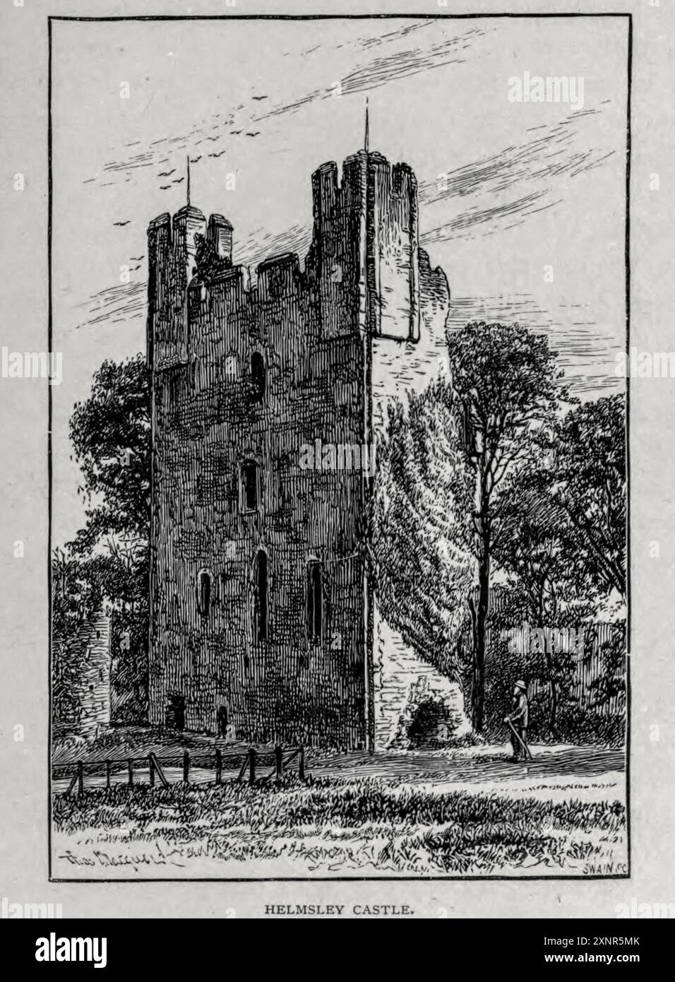 Helmsley Castle Illustration di Thomas R. Macquoid Thomas Robert Macquoid (1820–1912) è stato un artista prolifico il cui lavoro includeva pittura ad olio e acquerello, illustrazione di libri e disegni per copertine di libri. Nato a Brompton, Londra, ha vissuto tutta la sua vita nella capitale testo di Katherine Macquoid pubblicato nel 1894 Foto Stock