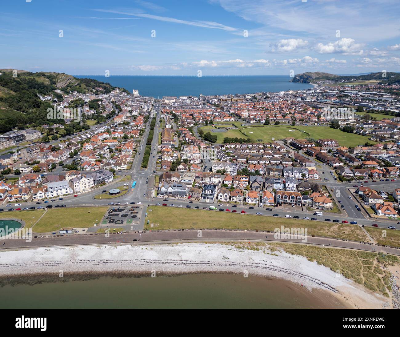 Llandudno West Shore Beach e sobborghi, Galles del Nord, Gran Bretagna Foto Stock