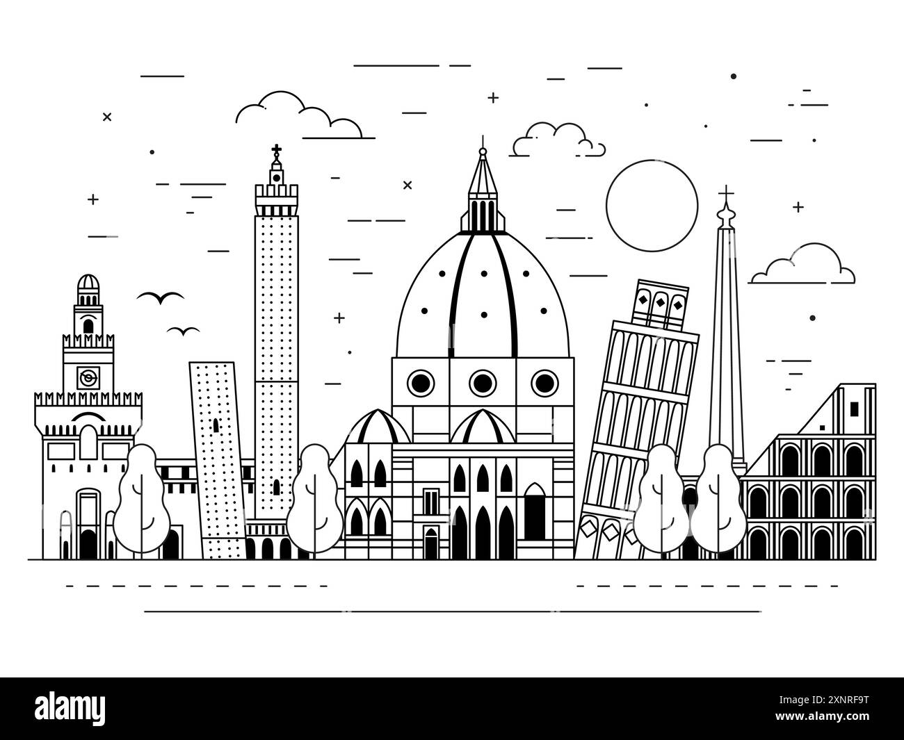 Edifici e monumenti italiani si affacciano sul paesaggio urbano artistico Illustrazione Vettoriale