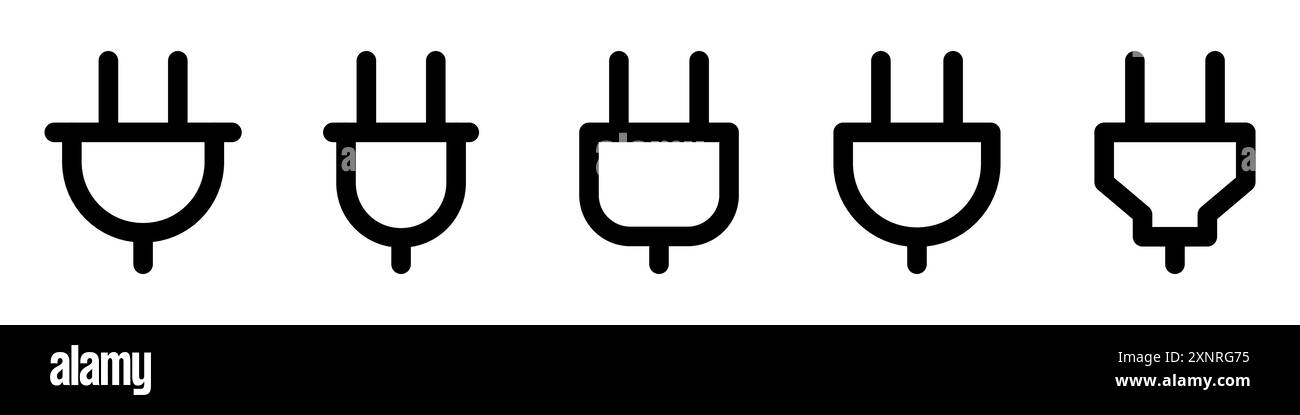 Set di icone delle spine elettriche. Icona lineare nera di una spina elettrica. Illustrazione vettoriale Illustrazione Vettoriale
