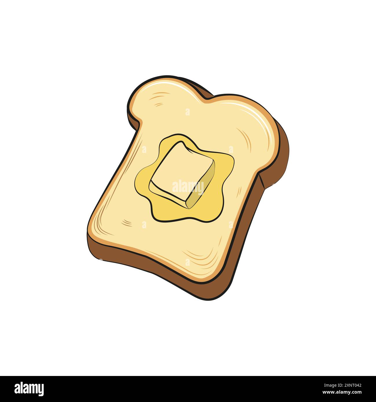 Fetta di pane con burro in semplice stile cartoni animati. Illustrazione vettoriale Illustrazione Vettoriale