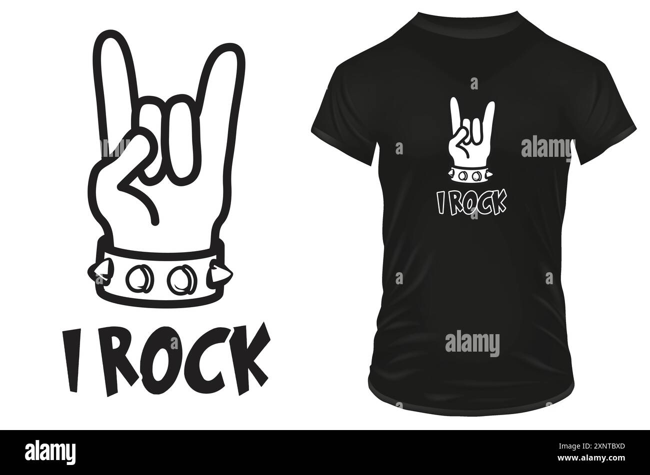 Sagoma di un gesto di una mano di roccia con una citazione che scopro. Illustrazione vettoriale per magliette, sito Web, stampa, clip art, poster e merchandising on demand Illustrazione Vettoriale