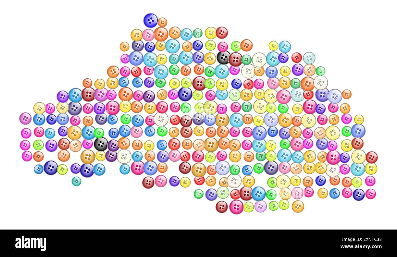 Mappa dei simboli della prefettura di Saitama (Giappone) che mostra il territorio con un motivo di pulsanti colorati Foto Stock