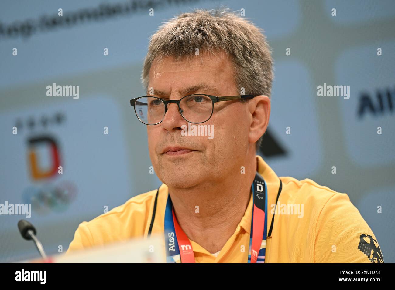 Parigi, Francia. 2 agosto 2024. Olympia, Parigi 2024, Casa tedesca, Thomas Weikert, Presidente DOSB, parla a una conferenza stampa. Crediti: Marijan Murat/dpa/Alamy Live News Foto Stock