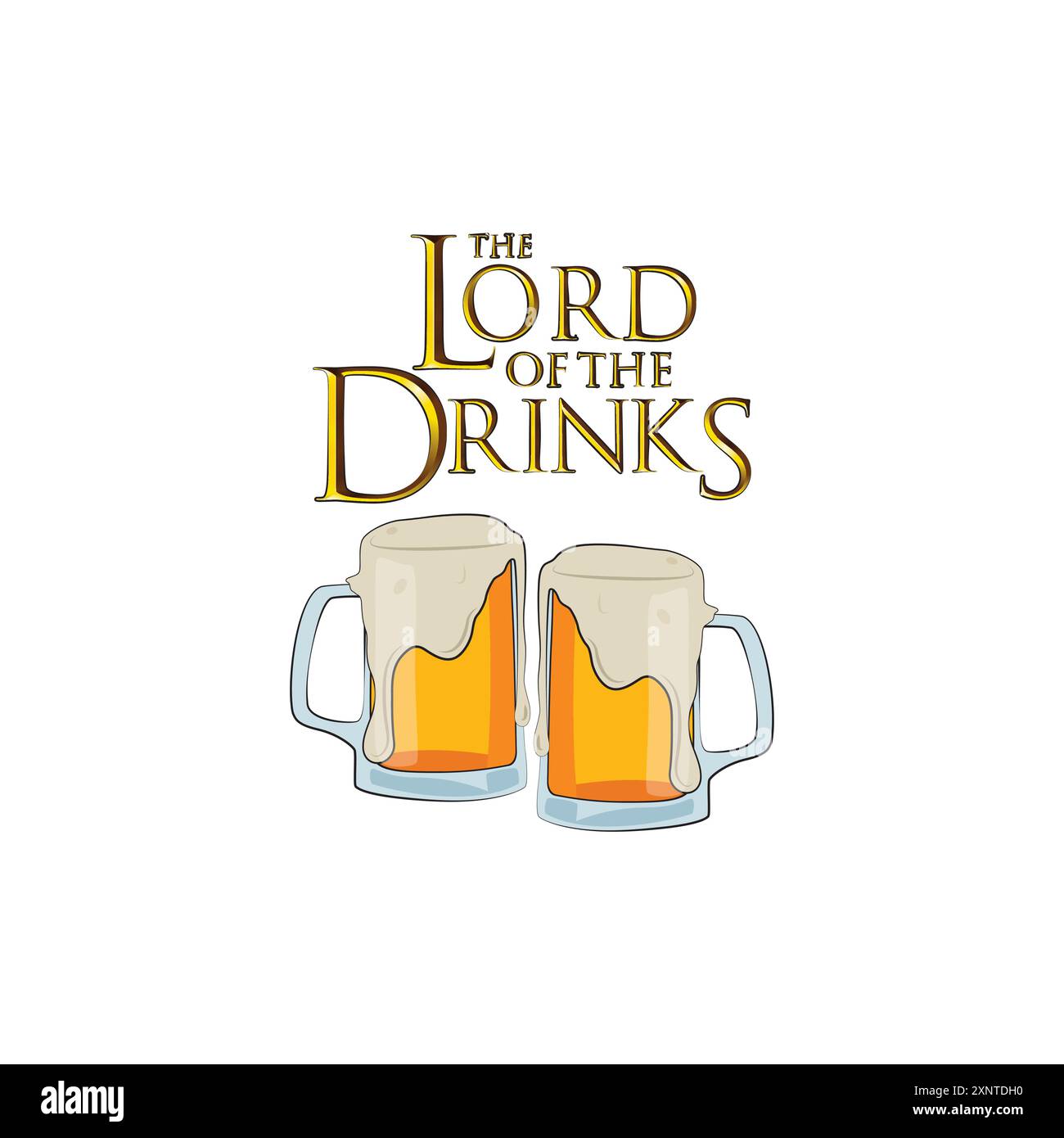 Bicchieri di birra con una divertente citazione il signore delle bevande. Illustrazione vettoriale per maglietta, sito Web, stampa, clip art, poster e stampa personalizzata su richiesta Illustrazione Vettoriale