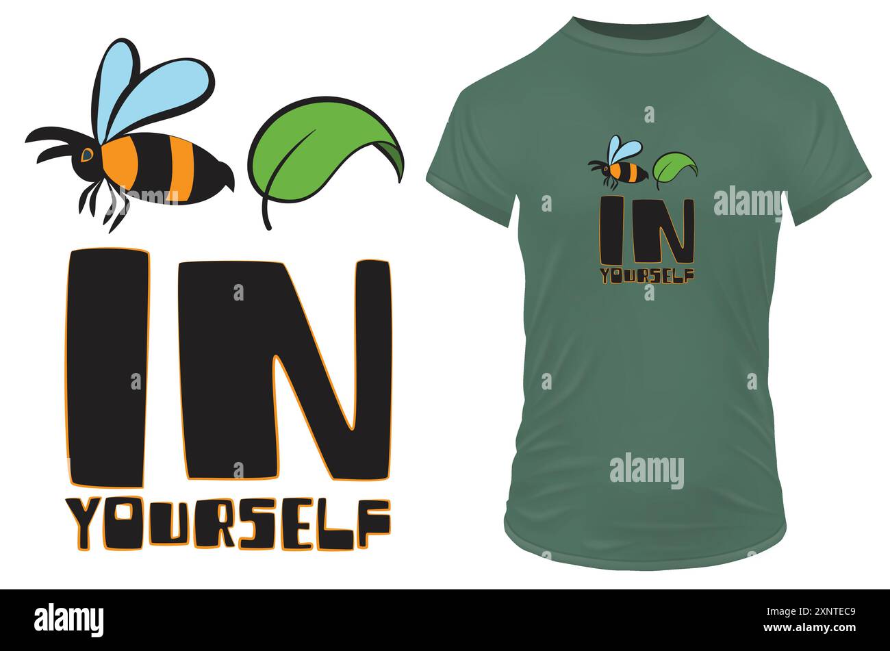 Un'ape e una foglia con una citazione motivazionale ispiratrice credono in te stesso. Illustrazione vettoriale per stampa tshirt su richiesta Illustrazione Vettoriale