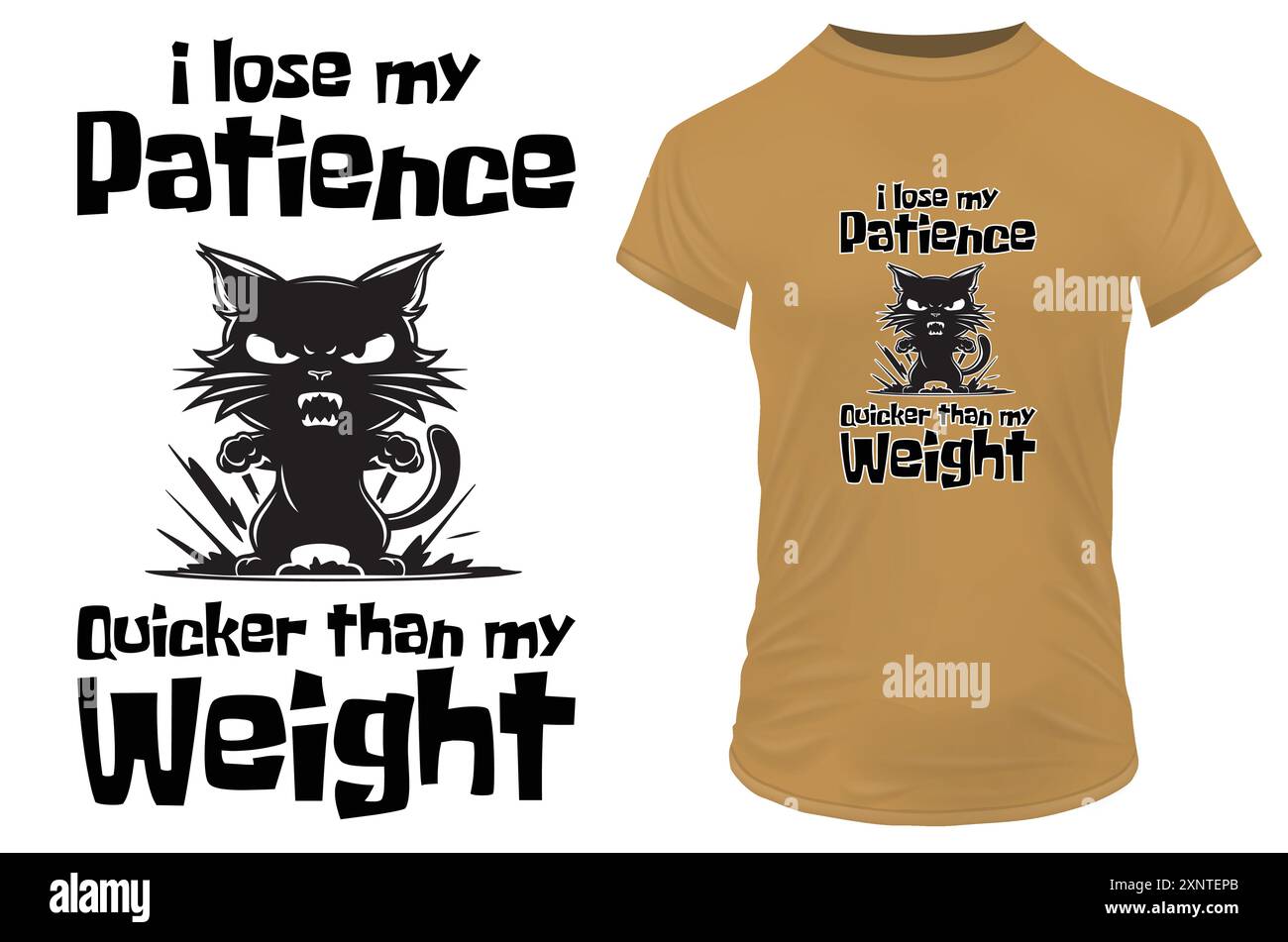 Silhouette di un gatto arrabbiato con una citazione divertente perdo la pazienza più velocemente del mio peso. Illustrazione vettoriale per tshirt, sito Web, clip art, poster e cu Illustrazione Vettoriale