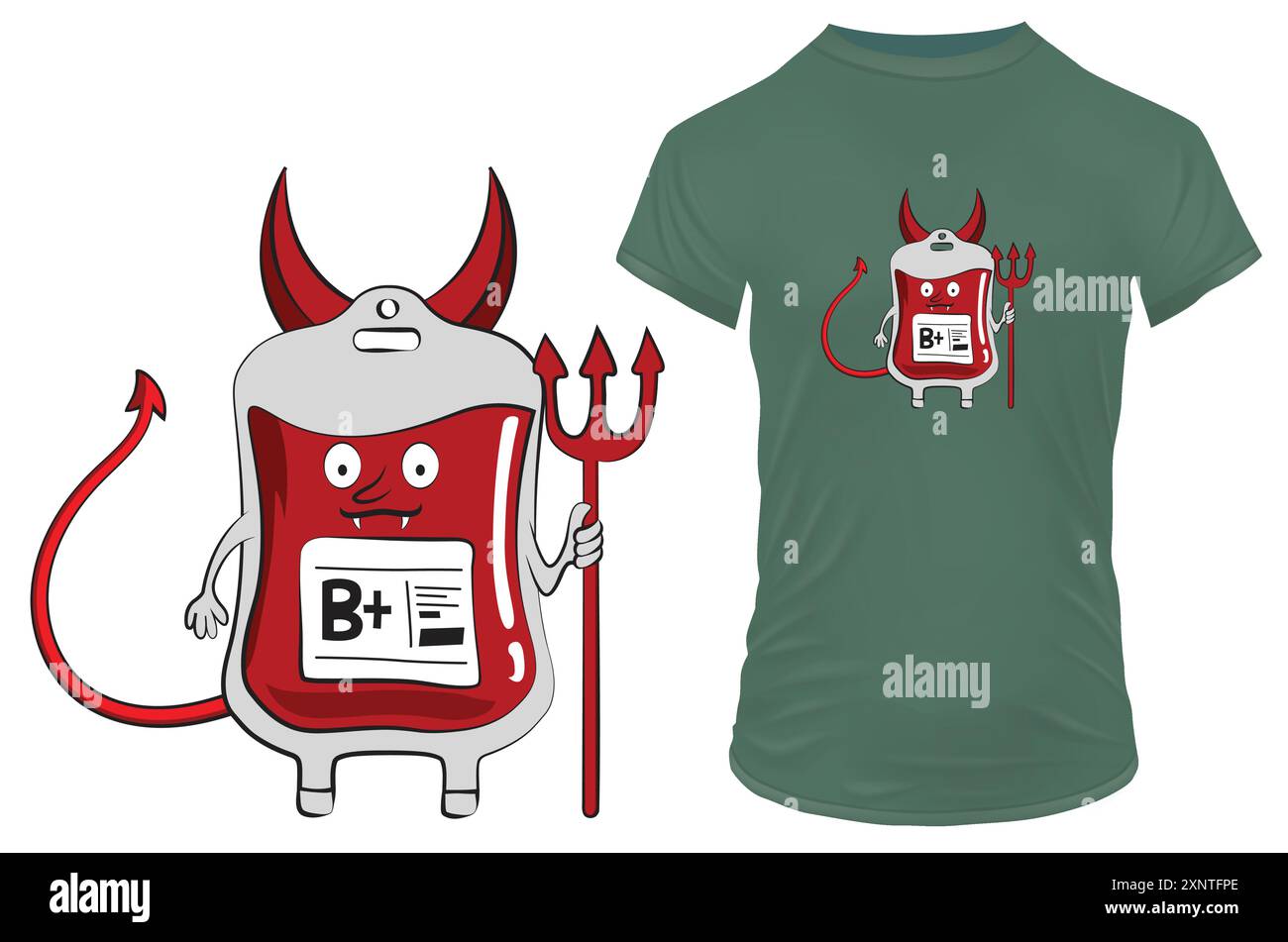 Sacca di sangue con corna del diavolo e una citazione divertente. Illustrazione Funny Vector per maglietta, sito Web, stampa, clip art, poster e stampa su richiesta. Illustrazione Vettoriale