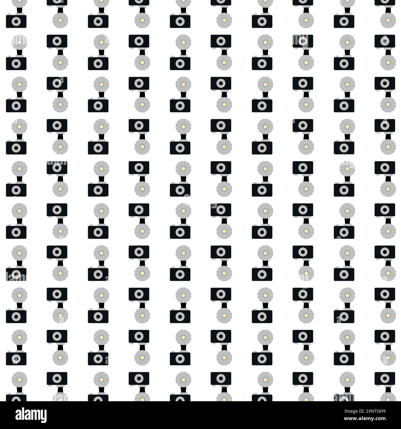 Pattern vettoriale senza cuciture con fotocamera vecchia. fotocamera da 35 mm con motivo trasparente, vettoriale, stampa, sfondo per piastrelle di carta da imballaggio. Illustrazione Vettoriale