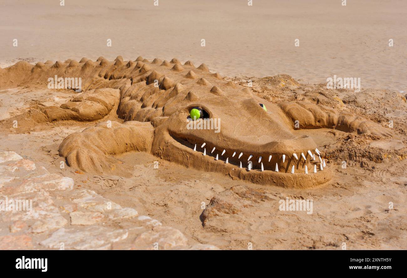 Coccodrillo di sabbia che raffigura un'espressione e una consistenza feroci Foto Stock