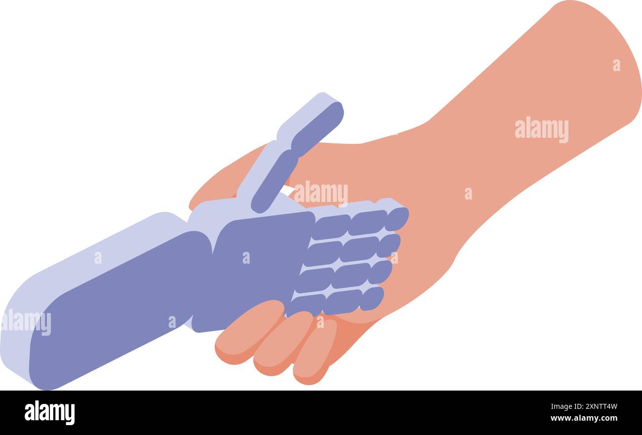 Uomo d'affari che stringe la mano di un robot che mostra la cooperazione tra umani e ai Illustrazione Vettoriale