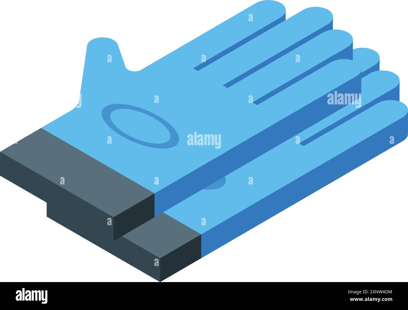 Guanti da lavoro blu posizionati uno sopra l'altro illustrazione isometrica isolata su sfondo bianco Illustrazione Vettoriale