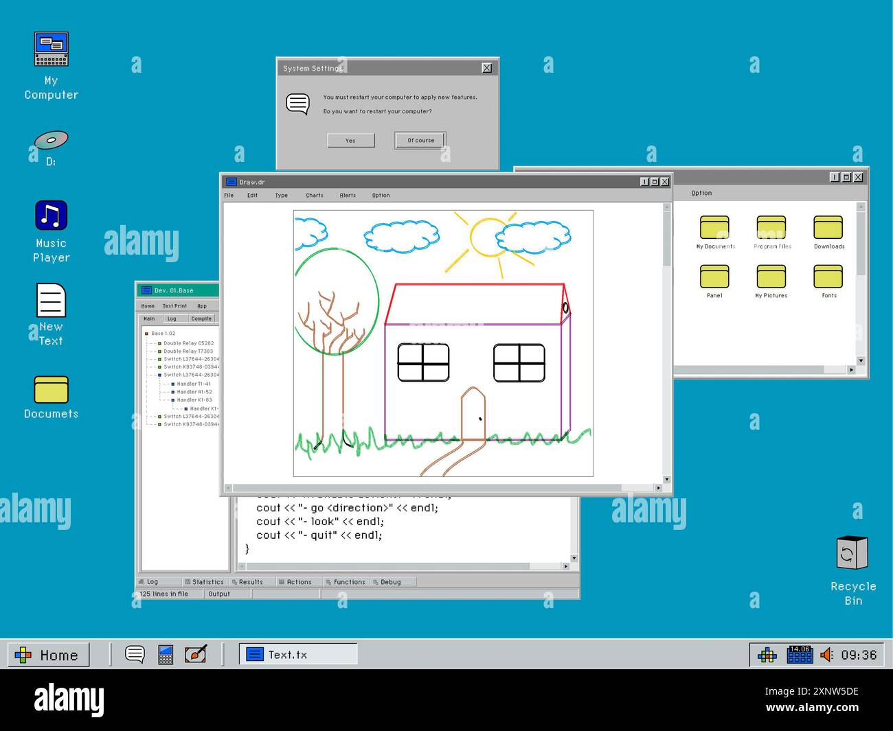 Modello del sistema operativo 90s con software Image Editor per i vecchi monitor PC. L'utente dipinge un'immagine digitale, crea un computer Art retro su uno schermo con risoluzione 1024x768 con rapporto d'aspetto 4:3 Foto Stock