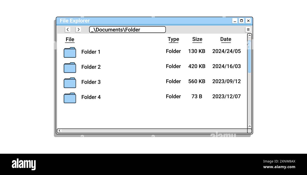 Vecchio file explorer di colore blu con cartella. Illustrazione Vettoriale