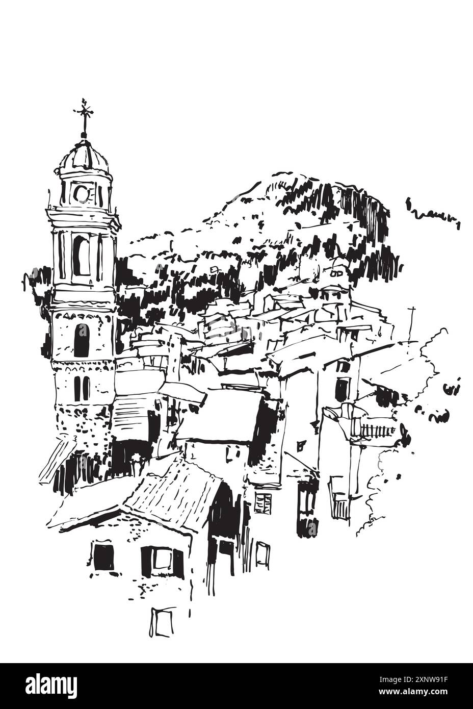 Disegno vettoriale di Triora, comune della provincia di Imperia, in Liguria Illustrazione Vettoriale