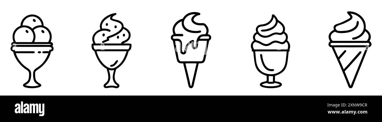 Icona gelato. Set di icone di gelato lineari disegnate che rappresentano piacere e delectationt. Illustrazione vettoriale Illustrazione Vettoriale