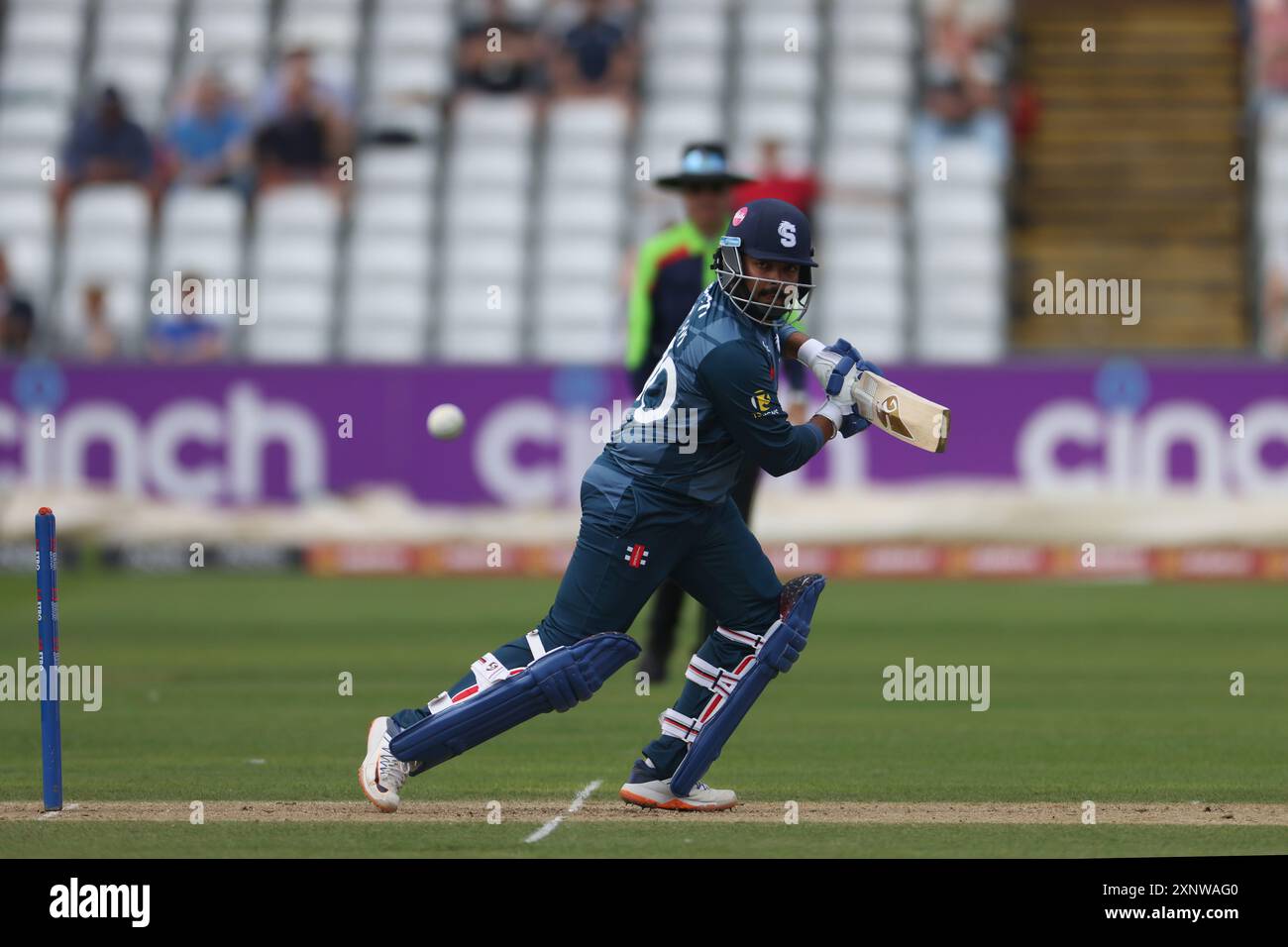 PRITHVI SHAW dei Northants Steelbacks in battuta durante la partita della Metro Bank One Day Cup tra il Durham County Cricket Club e il Northamptonshire County Cricket Club al Seat Unique Riverside, Chester le Street, venerdì 2 agosto 2024. (Foto: Mark Fletcher | mi News) crediti: MI News & Sport /Alamy Live News Foto Stock