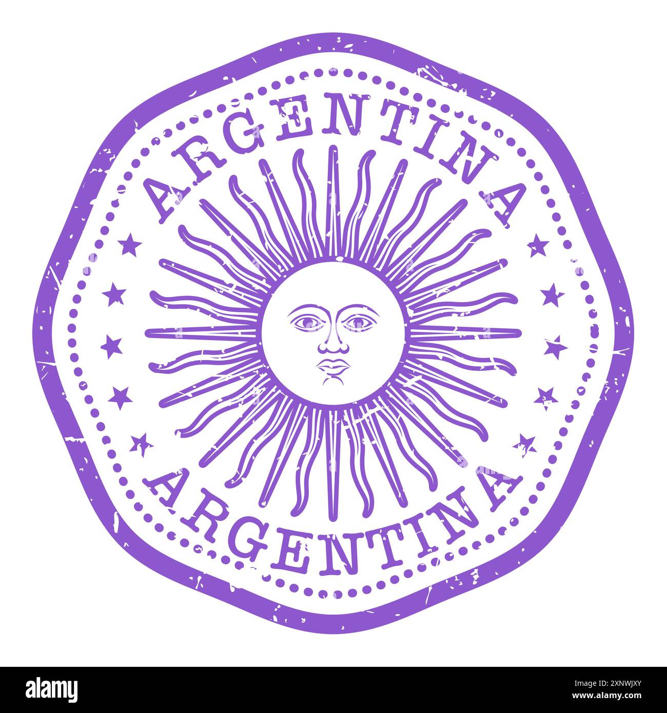 Francobollo di stato della Repubblica argentina con sole, francobollo da viaggio con sigillo di stato, francobollo argentino, vettore Illustrazione Vettoriale