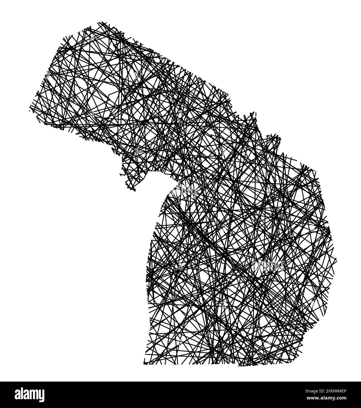 Mappa dei simboli dello Stato del Michigan (Stati Uniti d'America) che mostra lo stato con linee nere, incrociate come Mikado Sticks o una ragnatela Illustrazione Vettoriale